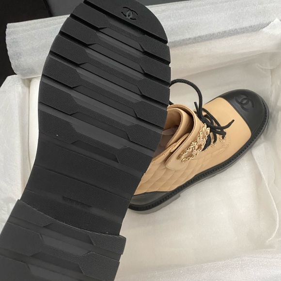 Chanel 20A Beige Short Combat Boots - Picture 8 of 14